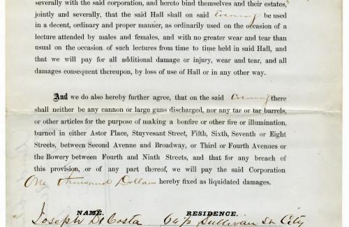 Great Hall Rental Agreement for August 15, 1872