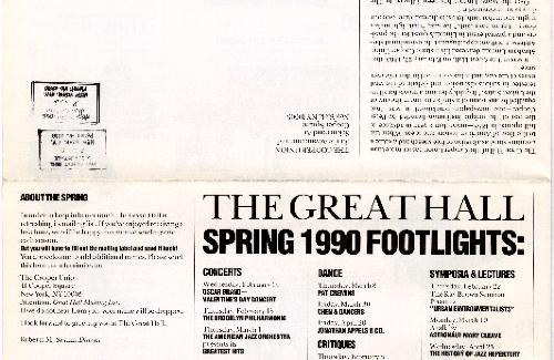 Spring Program for 1990 The Great Hall of The Cooper Union at Cooper Square