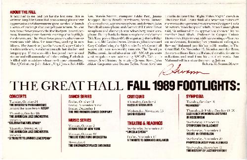 Fall Program for 1989 The Great Hall of The Cooper Union at Cooper Square