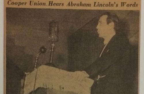Raymond Massey Delivers Lincoln's Address at Cooper Union