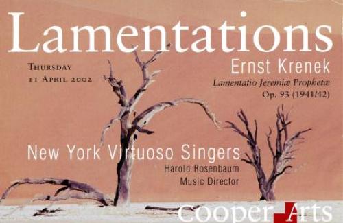 New York Virtuoso Singers: Ernst Krenek's Lamentations of Jeremiah