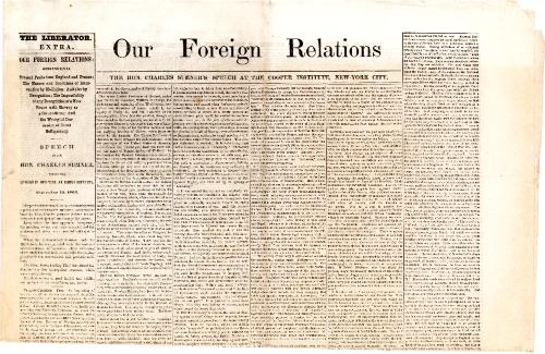The Liberator Extra.  Our Foreign Relations.  The Hon. Charles Sumner's Speech at The Cooper Institute, New-York City.