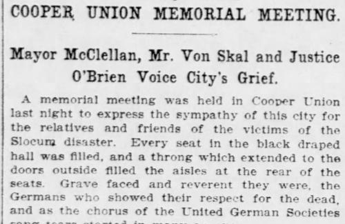 Cooper Union Memorial Meeting - New York Tribune